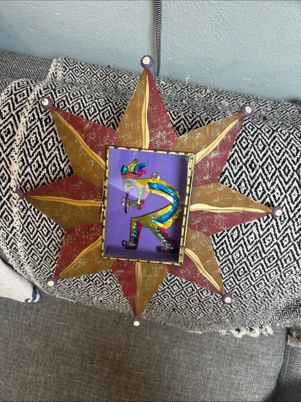 Handcrafted Mexican Folk Art Starburst Wall Accent with Colorful R Letter